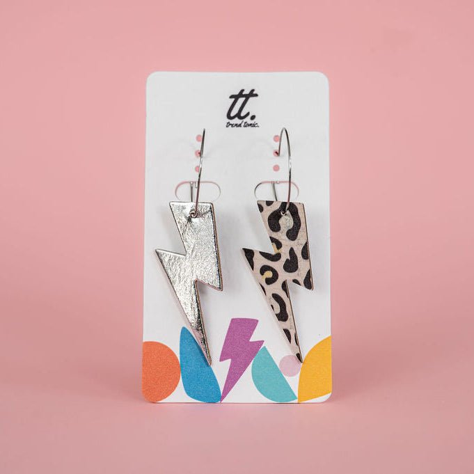 Leopard Print Lightning Bolt Earrings