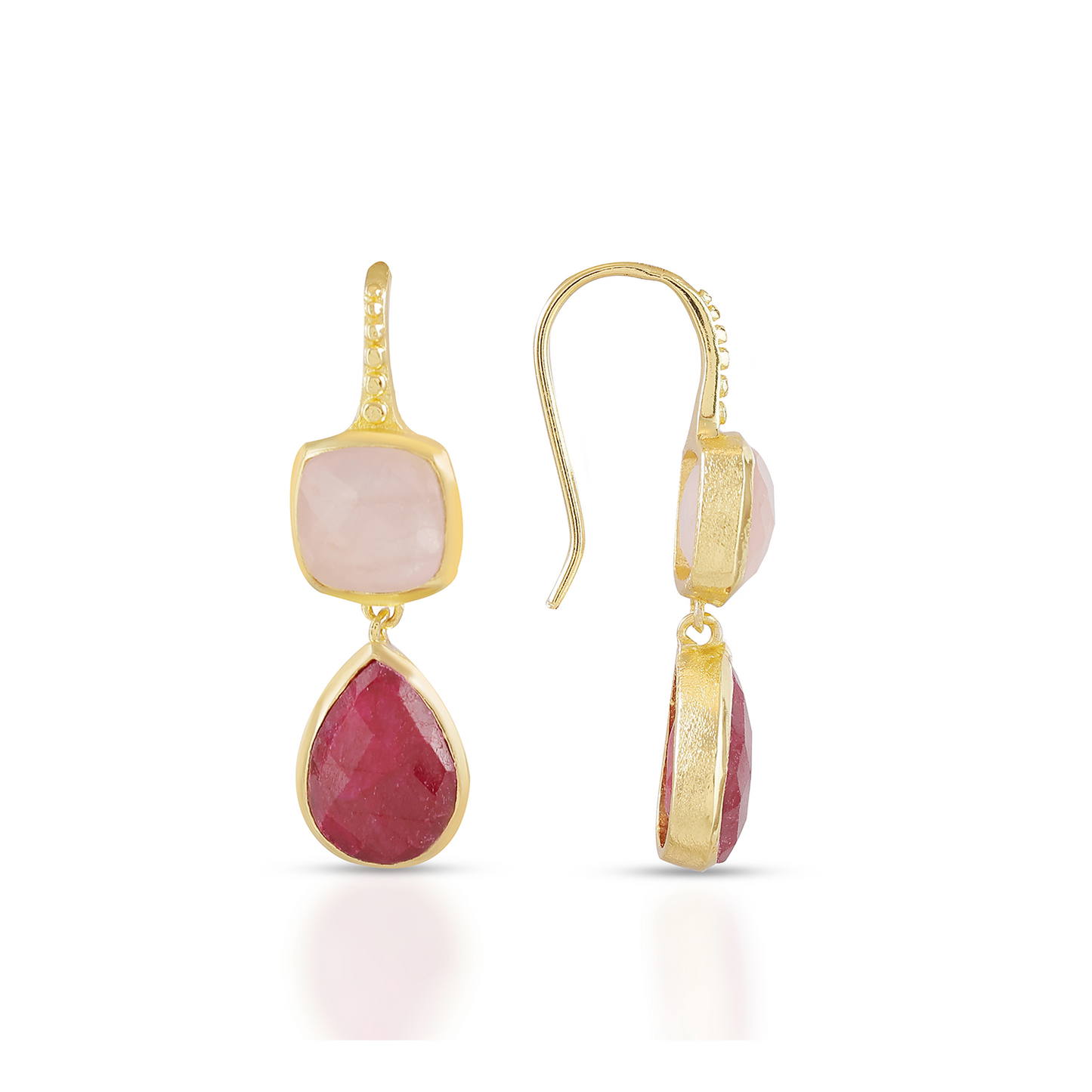 Charis Double Gemstone Earrings: Rose Quartz & Ruby