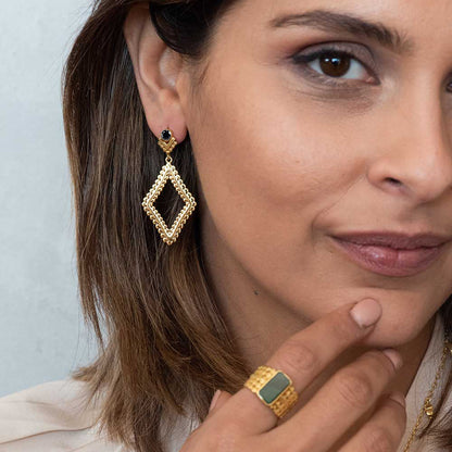 Etrusca Diamond Hoop Stud Earrings: Black Onyx