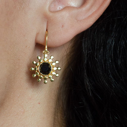 Etrusca Gold Sun Drop Earrings: Black Onyx