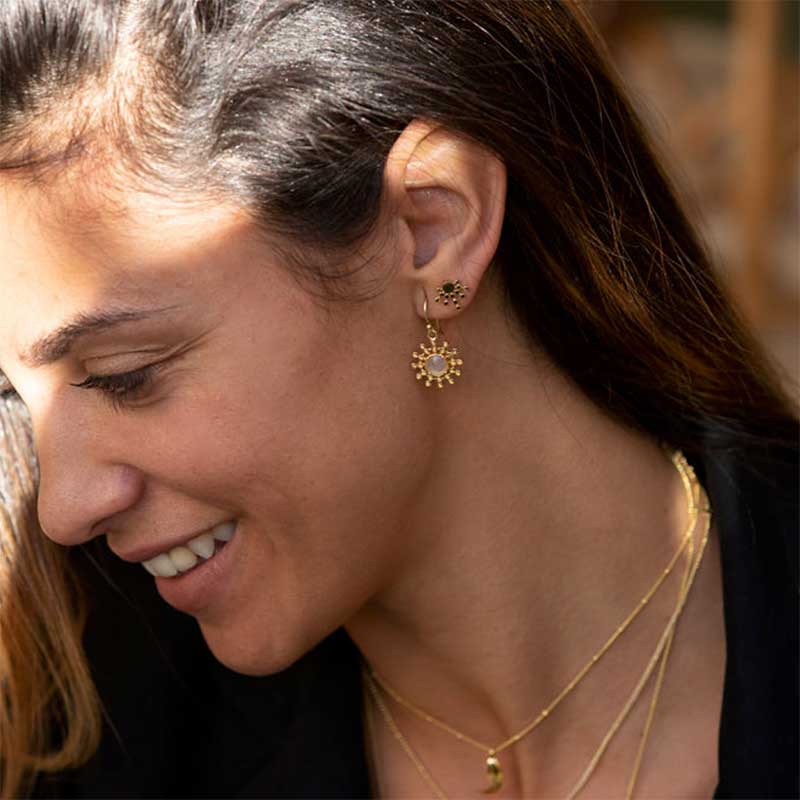 Etrusca Gold Sun Drop Earrings: Black Onyx