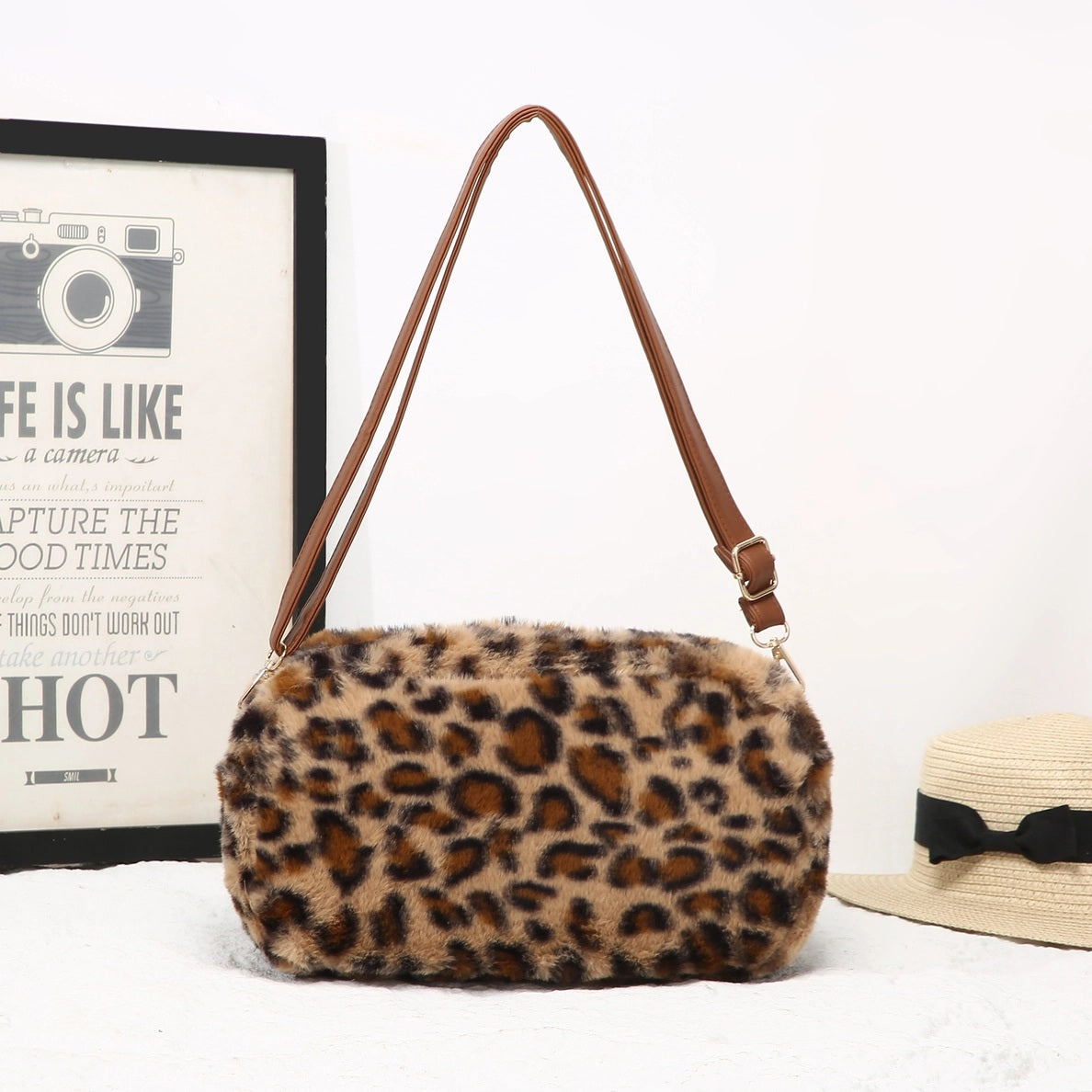 Leopard Faux Fur Crossbody Bag