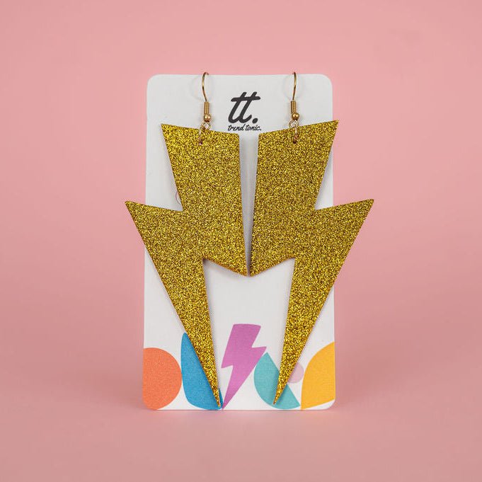 Extra Large Gold Lightning Bolt Earrings