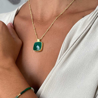 Tetra Large Square Gemstone Pendant: Green Onyx