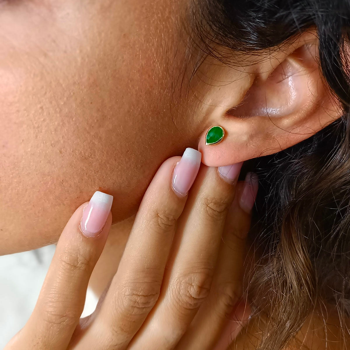 Simi Gemstone Studs: Green Onyx