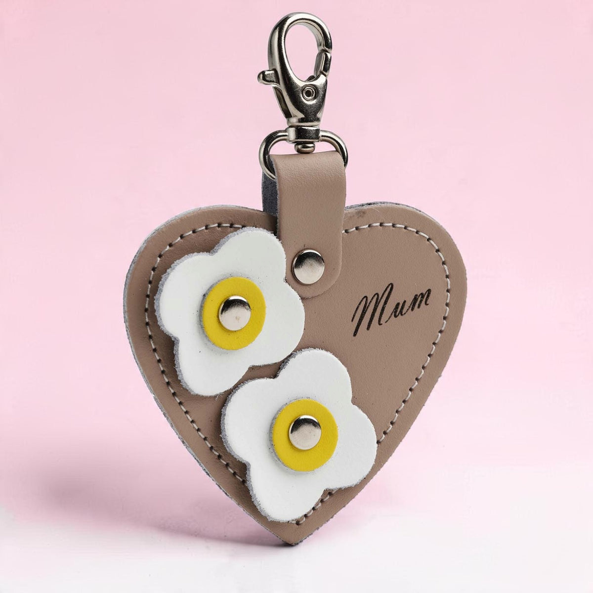 Love Heart Mum & Flower Bag Charm - Iced Coffee