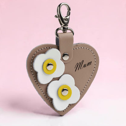 Love Heart Mum & Flower Bag Charm - Iced Coffee