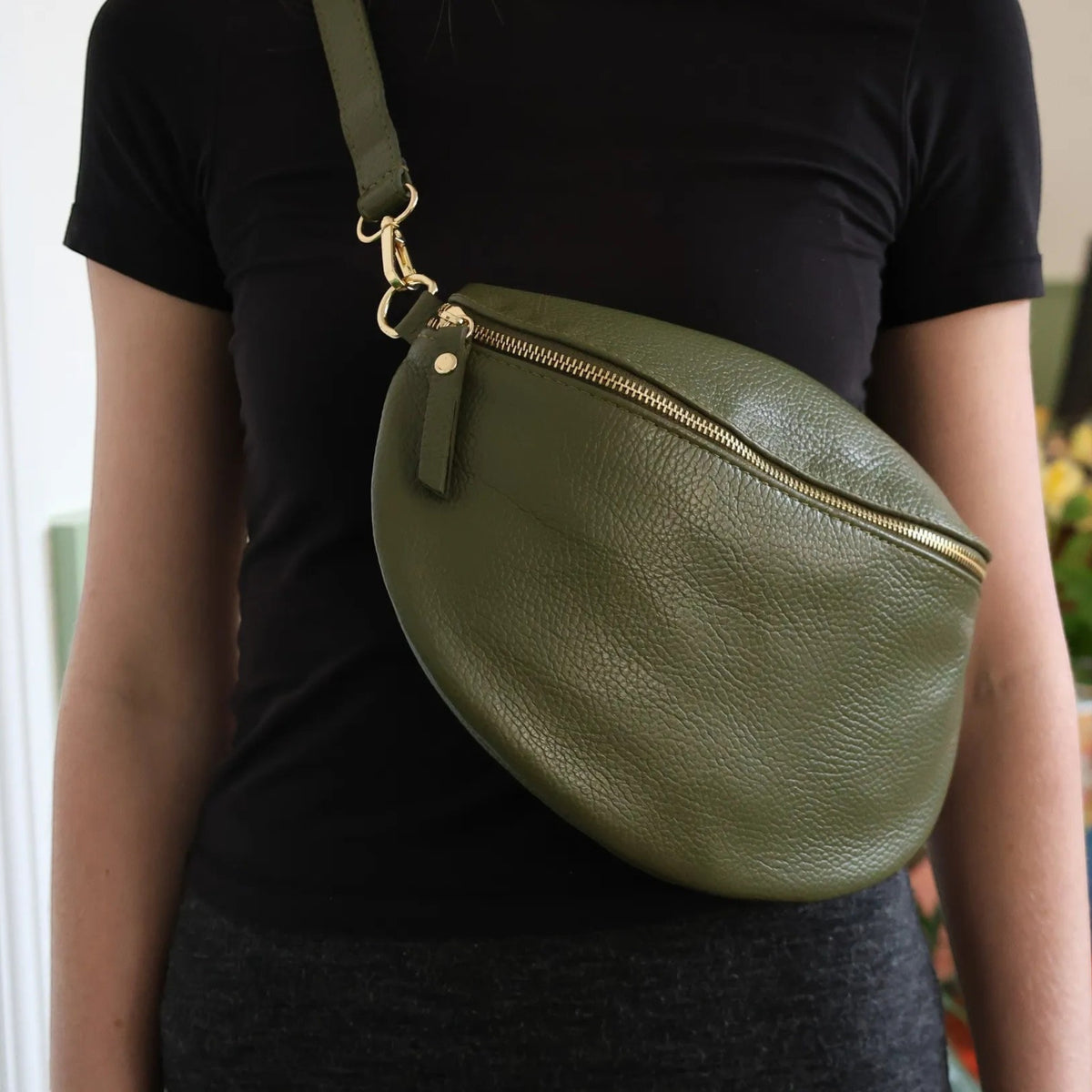 Olive Large Leather Bum Bag