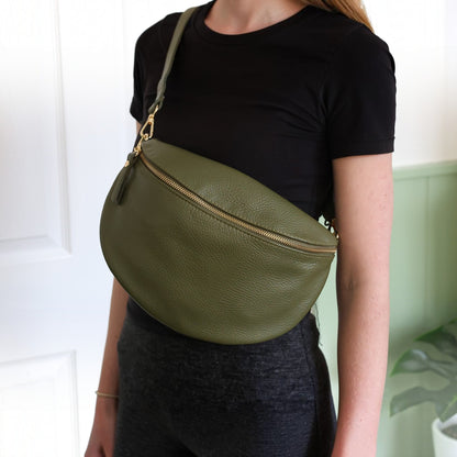 Olive Large Leather Bum Bag