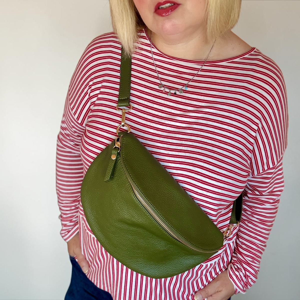 Olive Large Leather Bum Bag