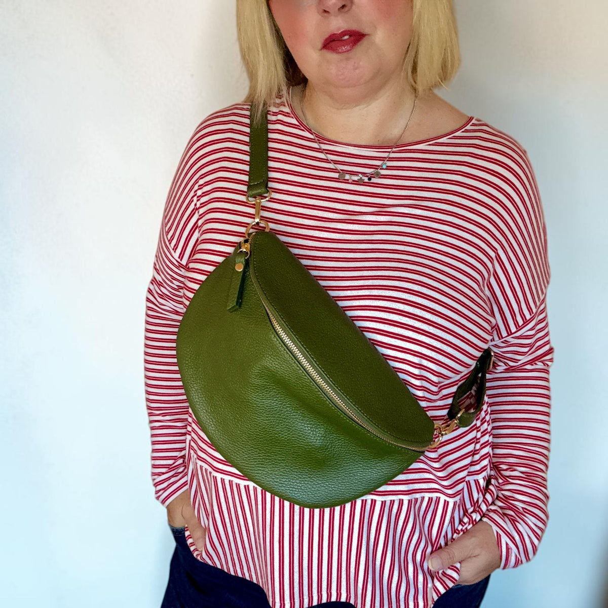 Olive Large Leather Bum Bag