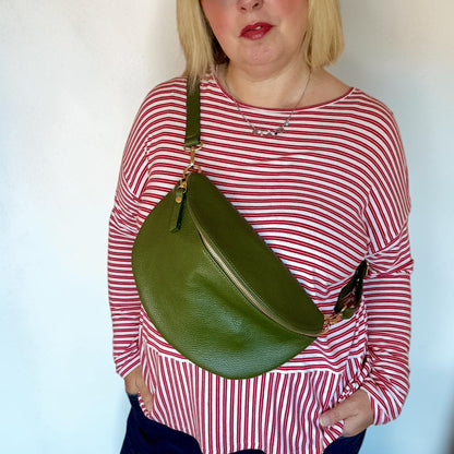 Olive Large Leather Bum Bag