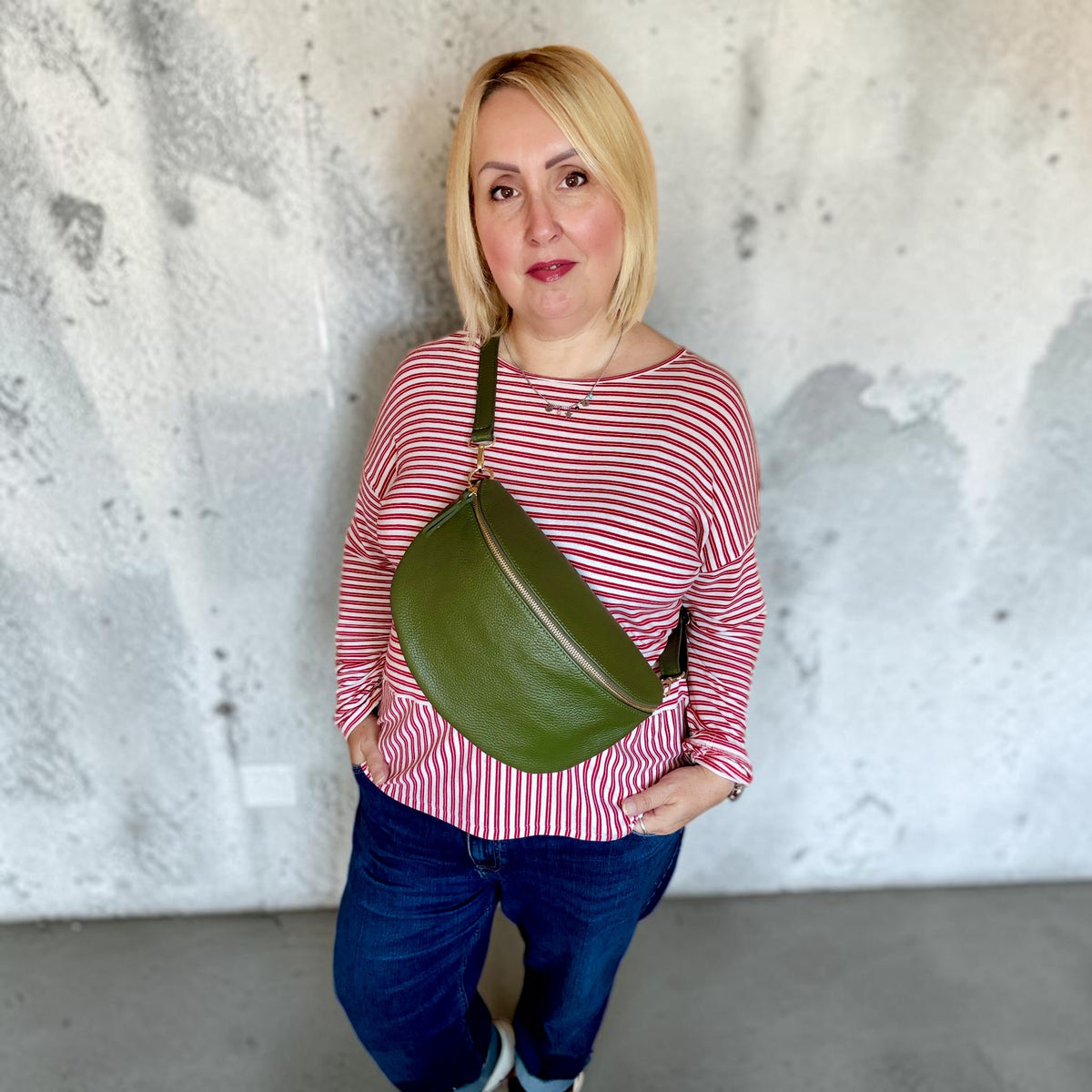 Olive Large Leather Bum Bag