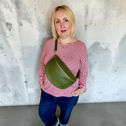 Olive Large Leather Bum Bag