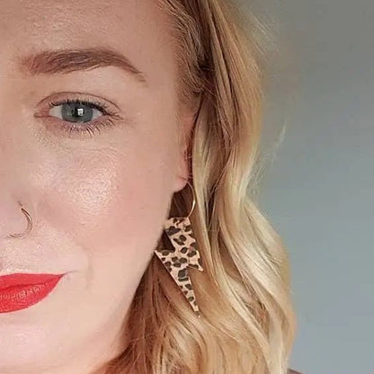 Leopard print lightning bolt earrings