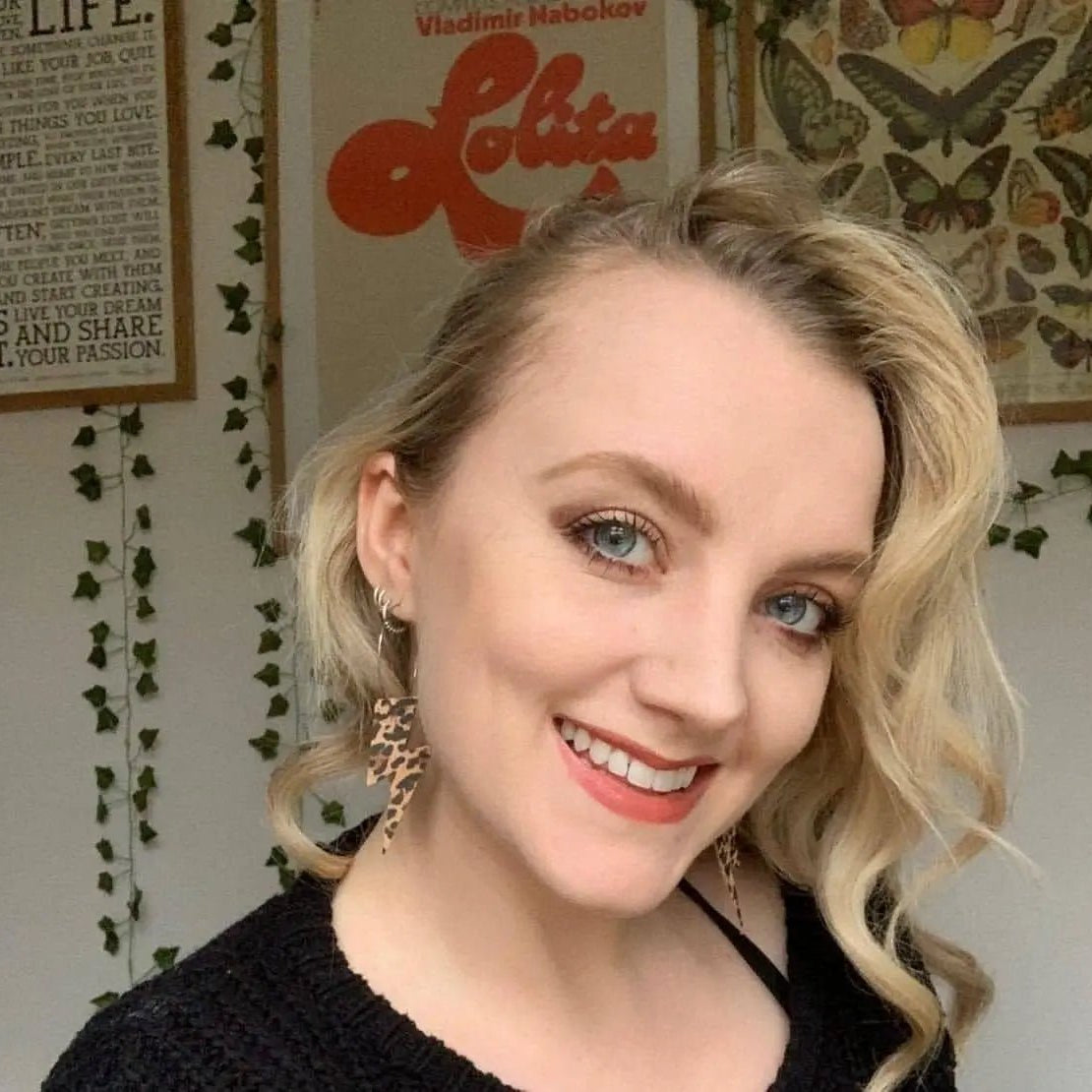 Leopard print lightning bolt earrings