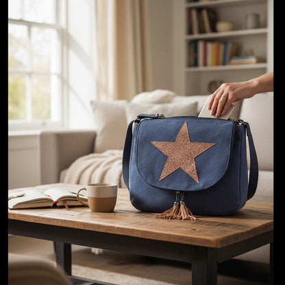 Navy Crossbody Canvas Star Bag