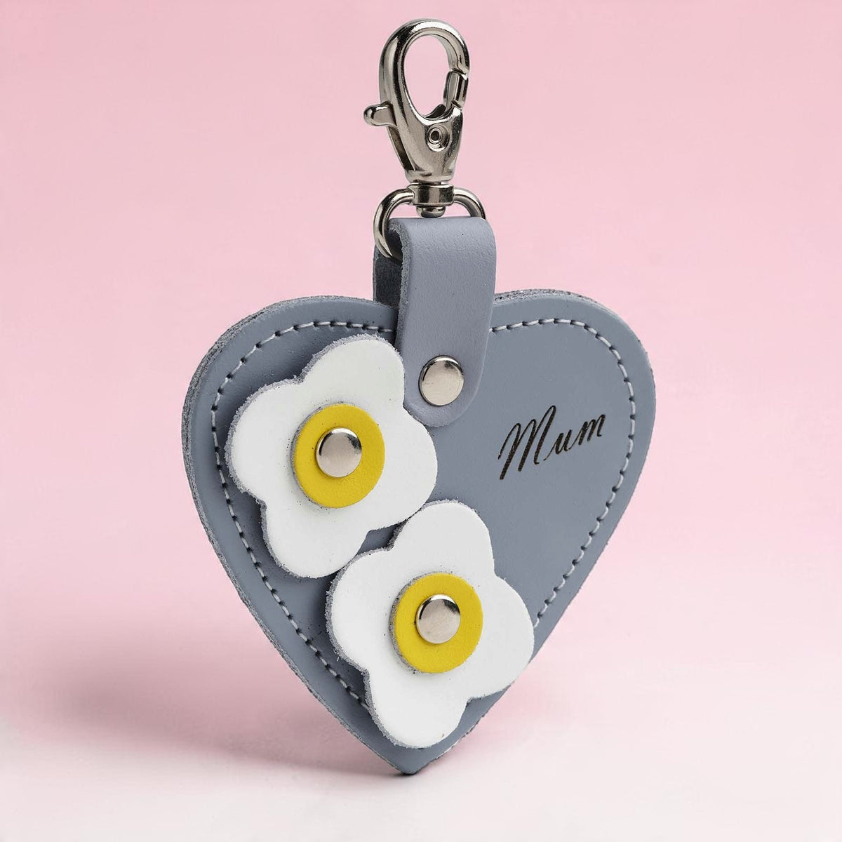 Love Heart Mum & Flower Bag Charm - Lilac Grey