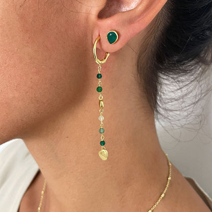 Sofia Small Hoop Nugget Earrings: Green Hydro, Green Jade, Prehnite & Green Aventurine