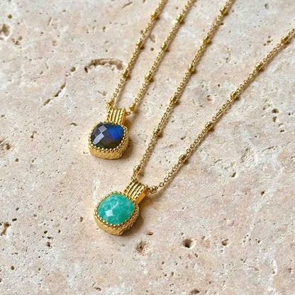 Tetra Square Gemstone Pendant: Labradorite