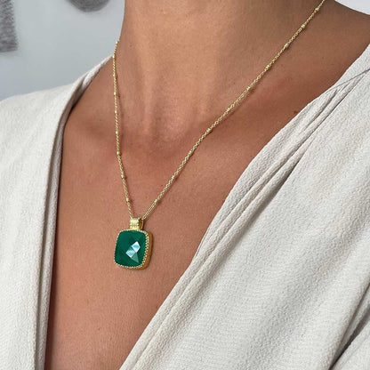 Tetra Large Square Gemstone Pendant: Green Onyx