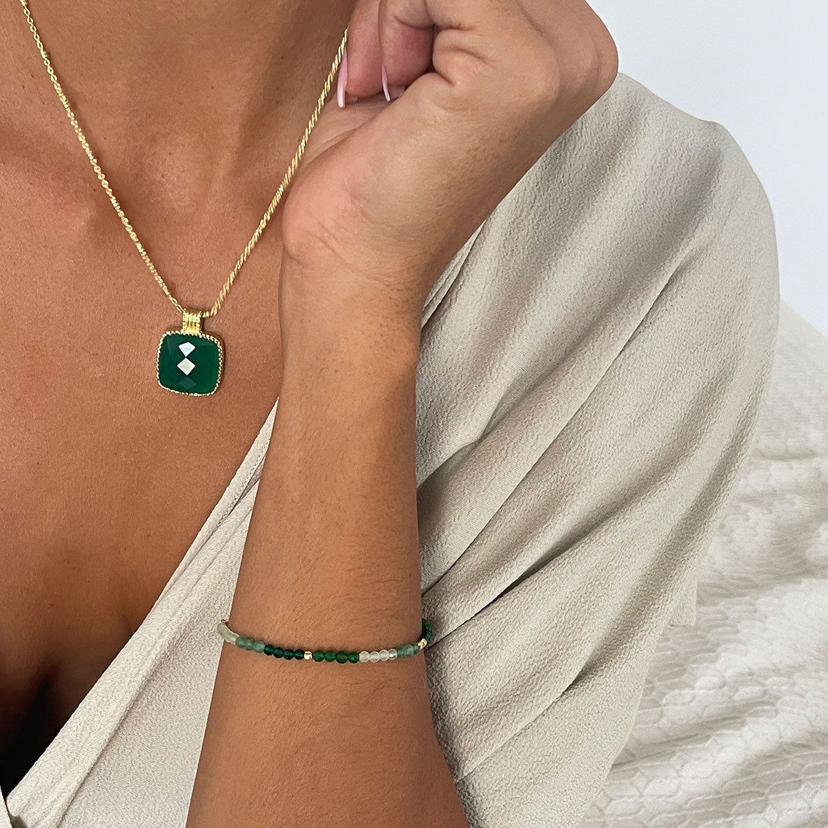 Tetra Large Square Gemstone Pendant: Green Onyx