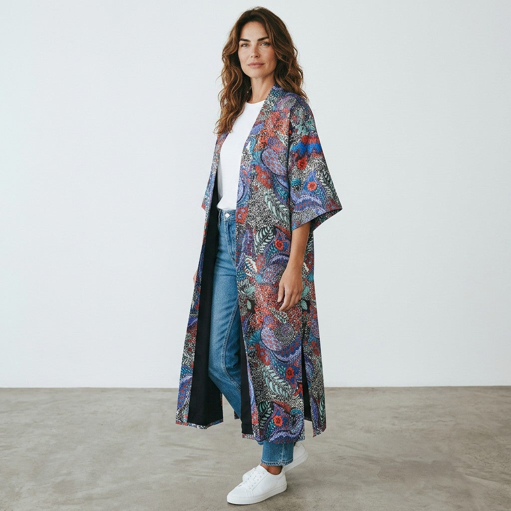Blue Paisley Midi Kimono
