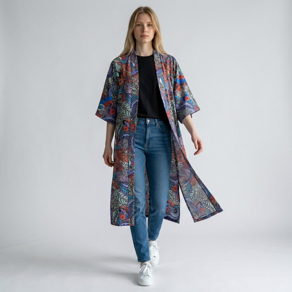 Blue Paisley Midi Kimono