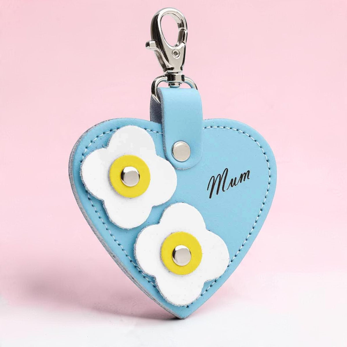 Love Heart Mum & Flower Bag Charm - Pastel Blue