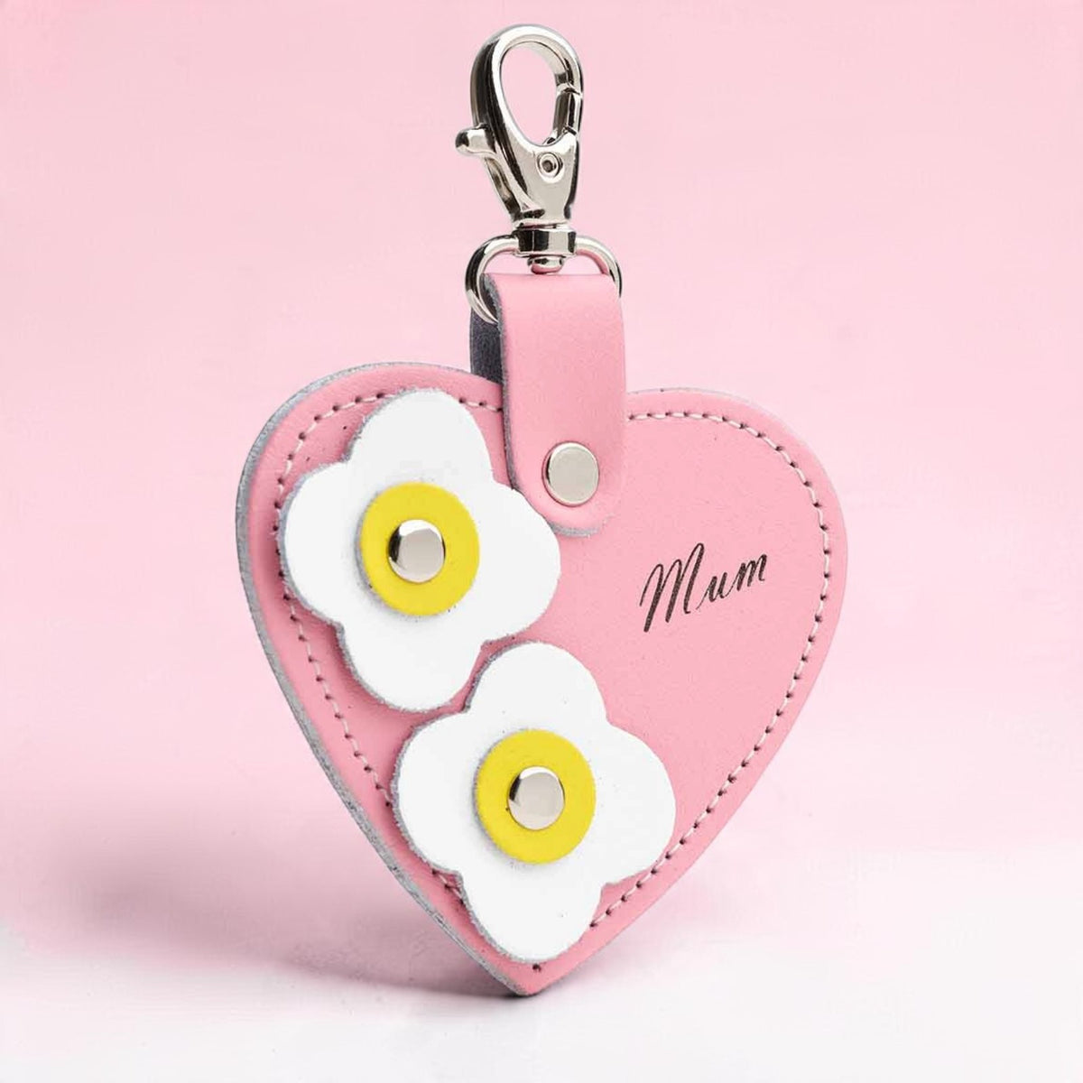Love Heart Mum & Flower Bag Charm - Pastel Pink