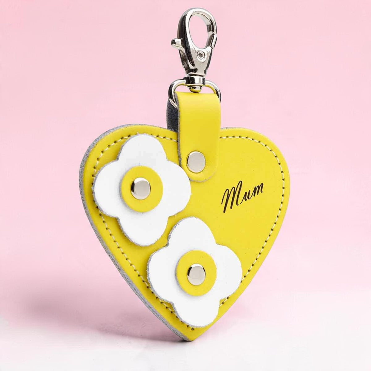 Love Heart Mum & Flower Bag Charm - Pastel Yellow