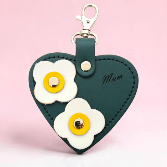 Love Heart Mum & Flower Bag Charm - Pine