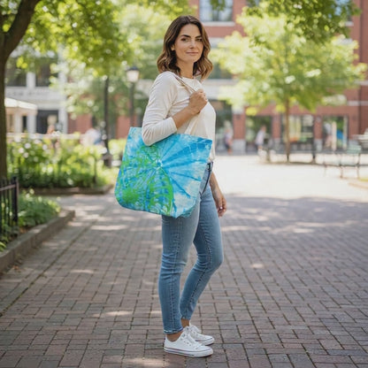 Blue & Green Sea Shell Tie-Dye Cotton Bag