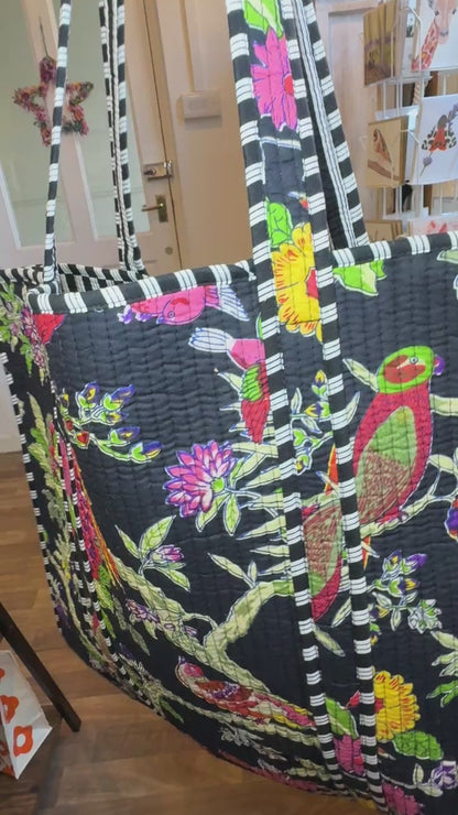 Samira Black Floral Kantha Bag