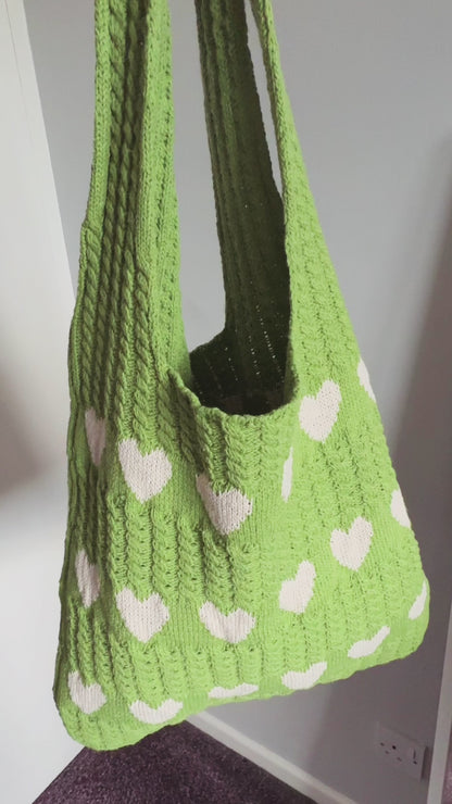 Green Heart Knit Bag