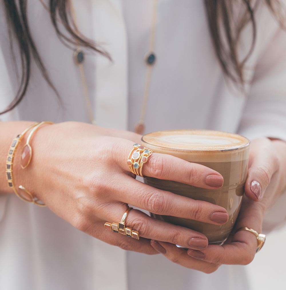 Iona Entwined Ring: Green Onyx, Amethyst, Moonstone & Labradorite