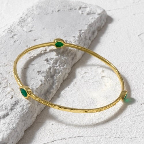 Simi Three Stone Stacking Bangle: Green Onyx