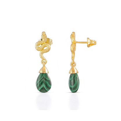 Medusa Small Gemstone Drop Earrings: Malachite