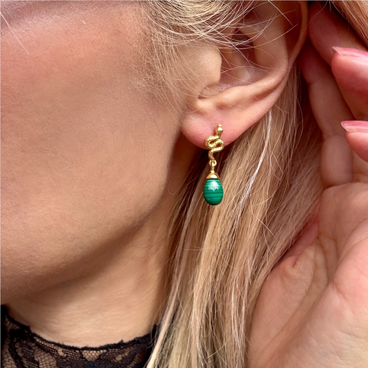 Medusa Small Gemstone Drop Earrings: Malachite