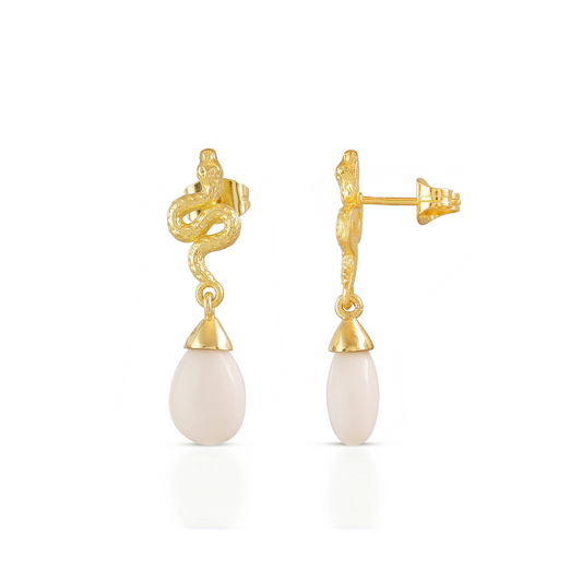 Medusa Small Gemstone Drop Earrings: White Agate
