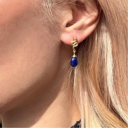 Medusa Small Gemstone Drop Earrings: Lapis