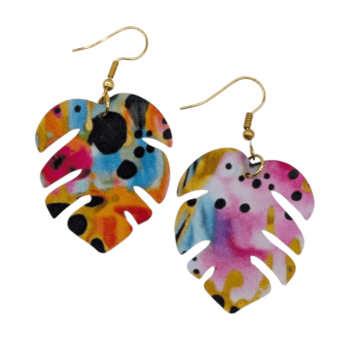 Leopard Print Monstera Leaf Earrings