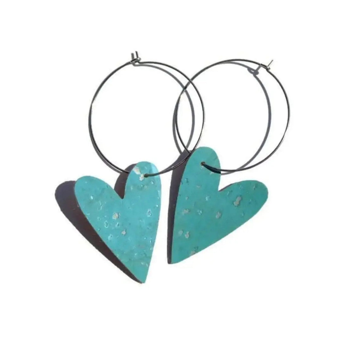 Red Cork Heart Hoop Earrings