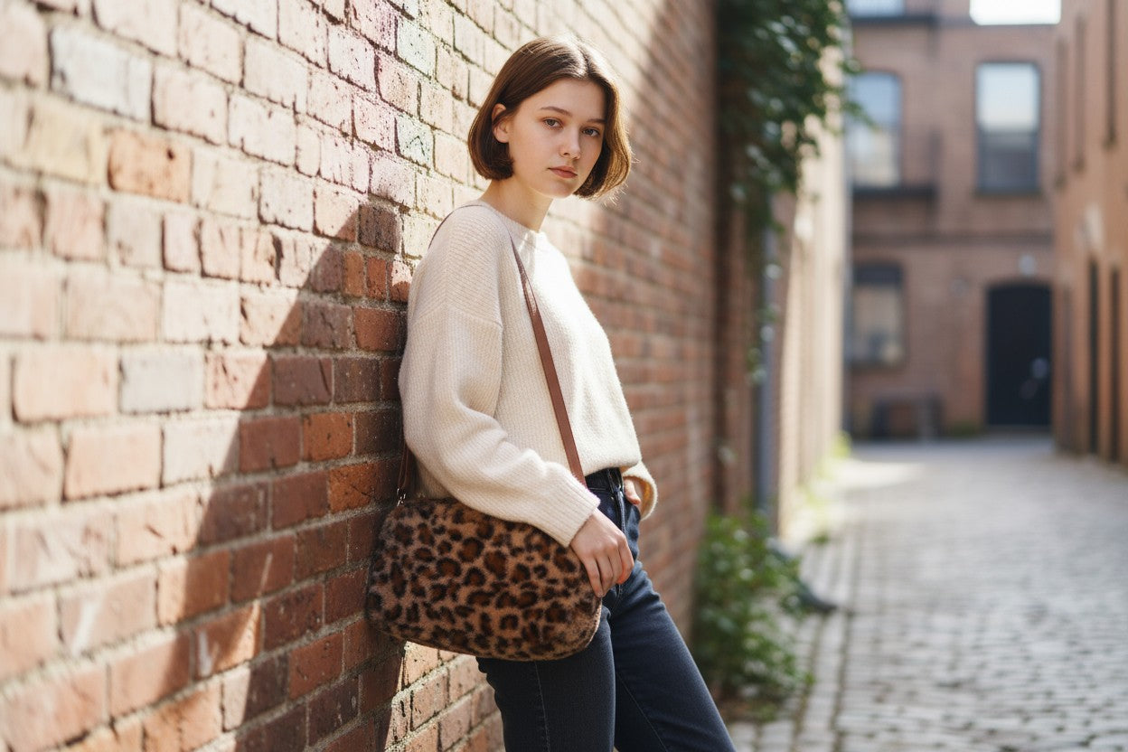 Coffee Leopard Faux Fur Crossbody Bag