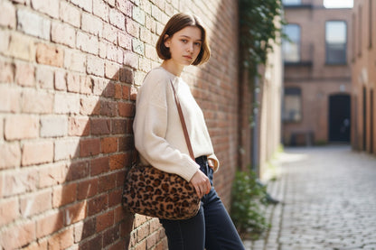 Coffee Leopard Faux Fur Crossbody Bag