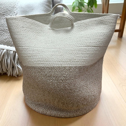 Large Cotton & Rope Basket – Natural & White with Handles